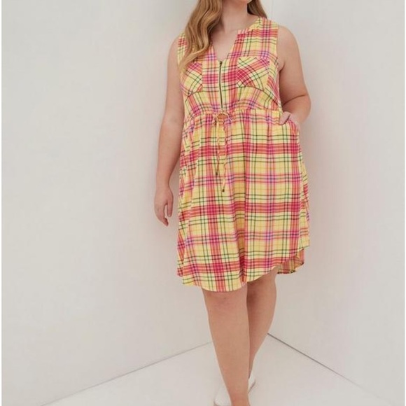 Torrid Mini Challis Vneck Zip-Front Shirt plaid Dress 5X 28 spring summer - Picture 1 of 5